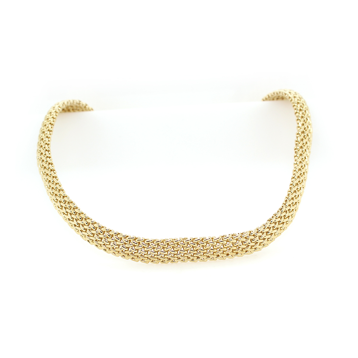 Estate 14 Karat Yellow  Gold Woven Foxtail Necklace Measuriing 15 Inches Long And 9Mm Wide